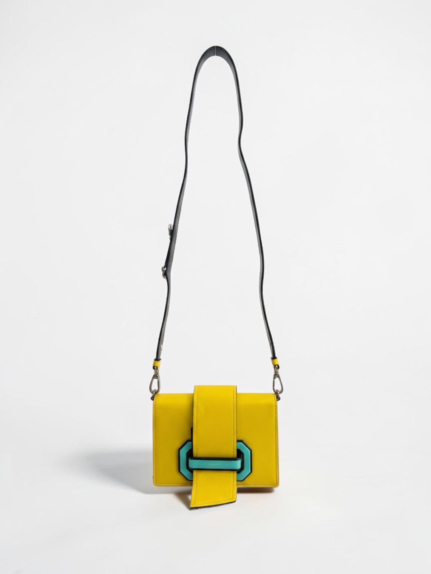 Prada Plex Ribbon Bag in Bright Yellow & Turquoise — Runway Leather Crossbody