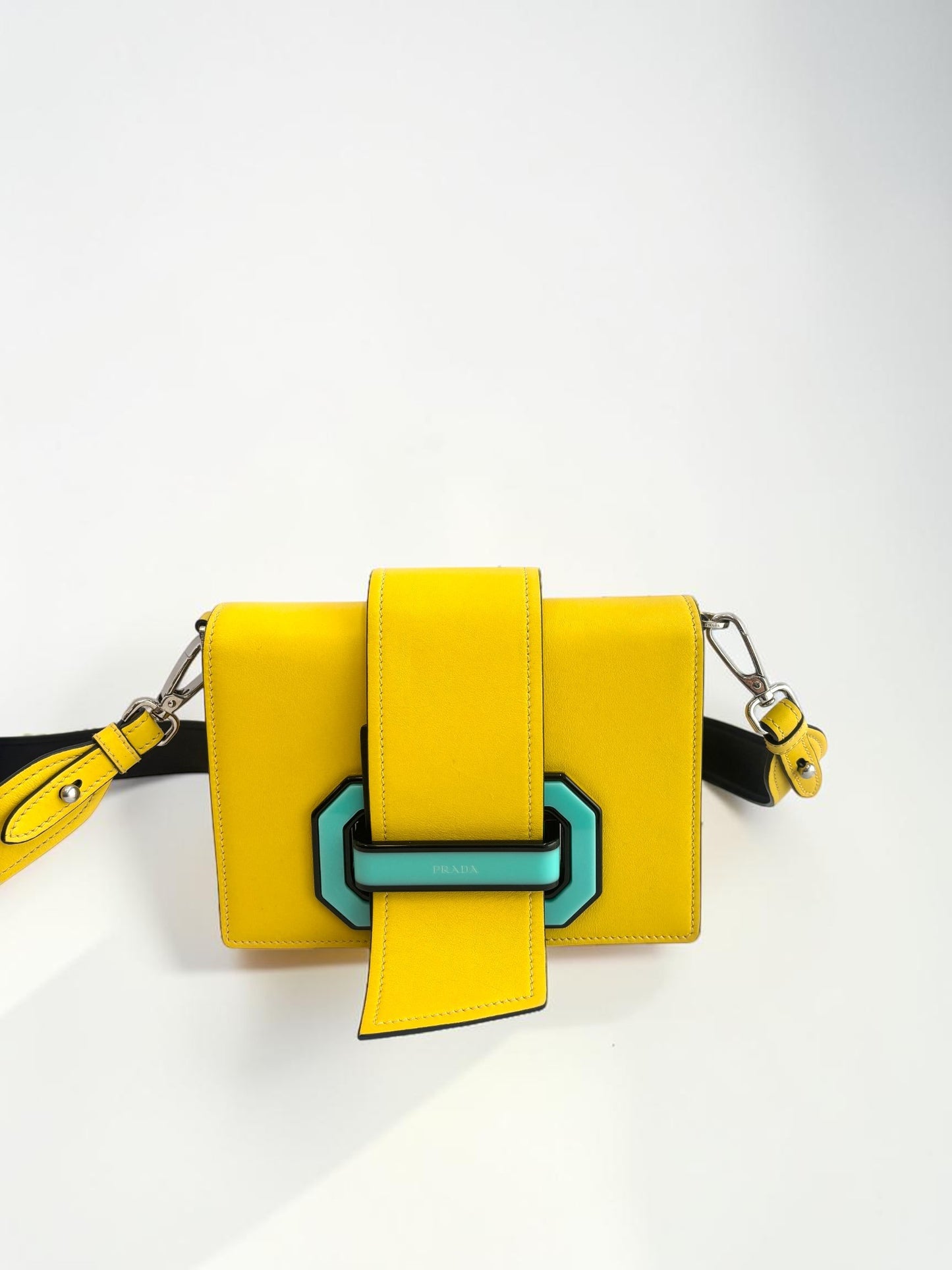 Prada Plex Ribbon Bag in Bright Yellow & Turquoise — Runway Leather Crossbody