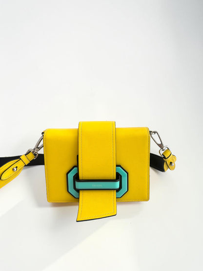 Prada Plex Ribbon Bag in Bright Yellow & Turquoise — Runway Leather Crossbody