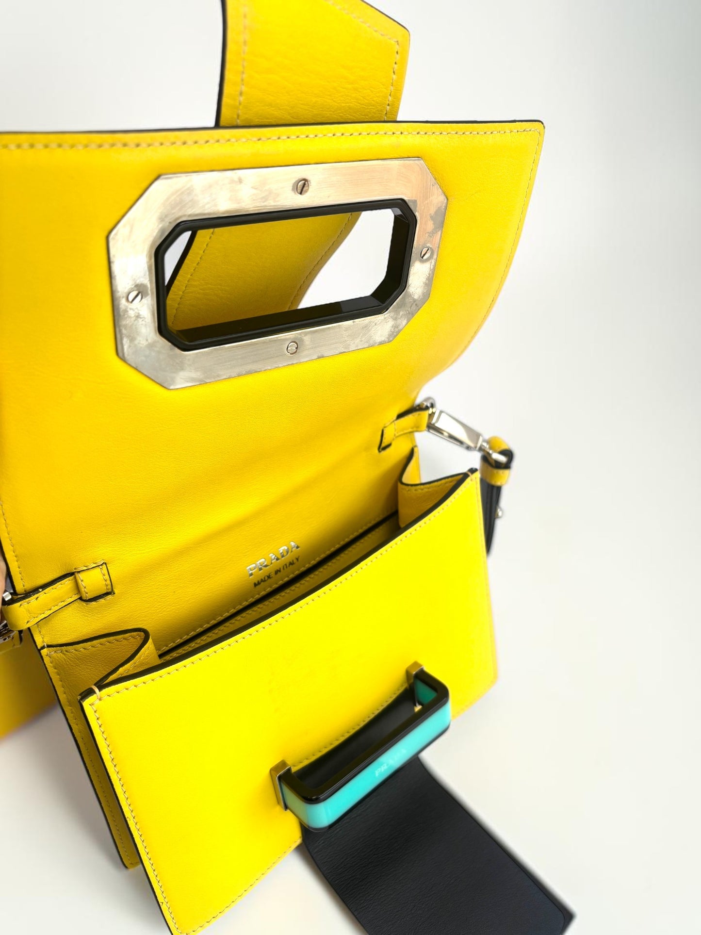 Prada Plex Ribbon Bag in Bright Yellow & Turquoise — Runway Leather Crossbody