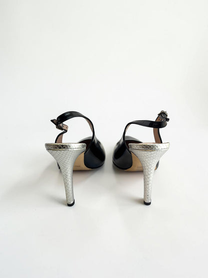 Mauro Teci Slingback Heels Glossy Black Patent Leather - Size 40.5