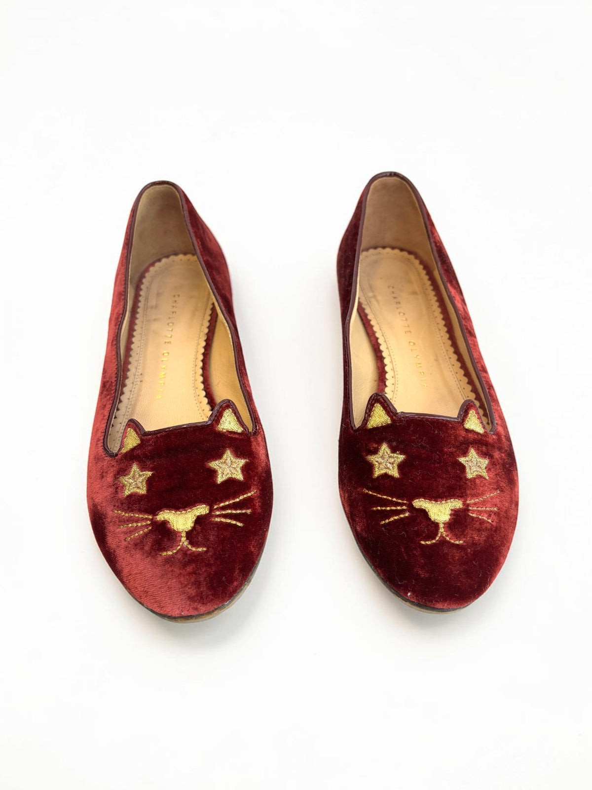 Charlotte Olympia Mid Century Kitty Burgundy Balerina Flats