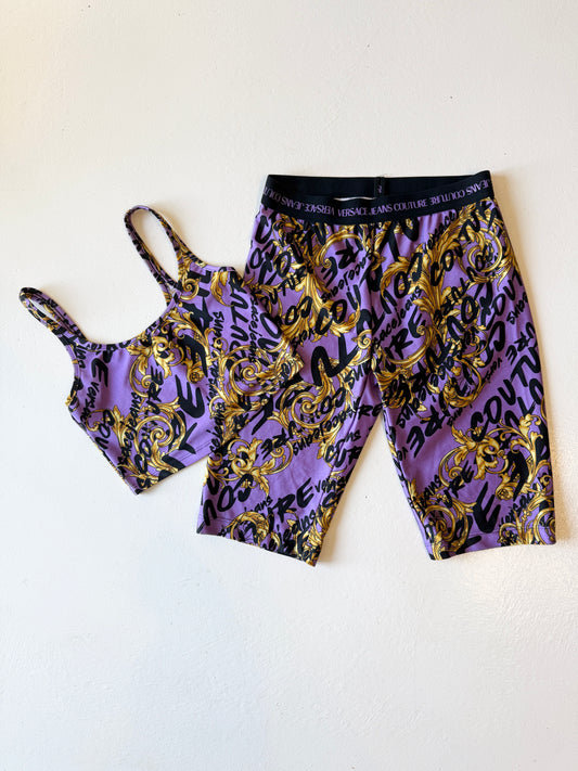 Versace Jeans Couture Baroque Logo Crop Top & Bike Shorts Set – Size S – Like New