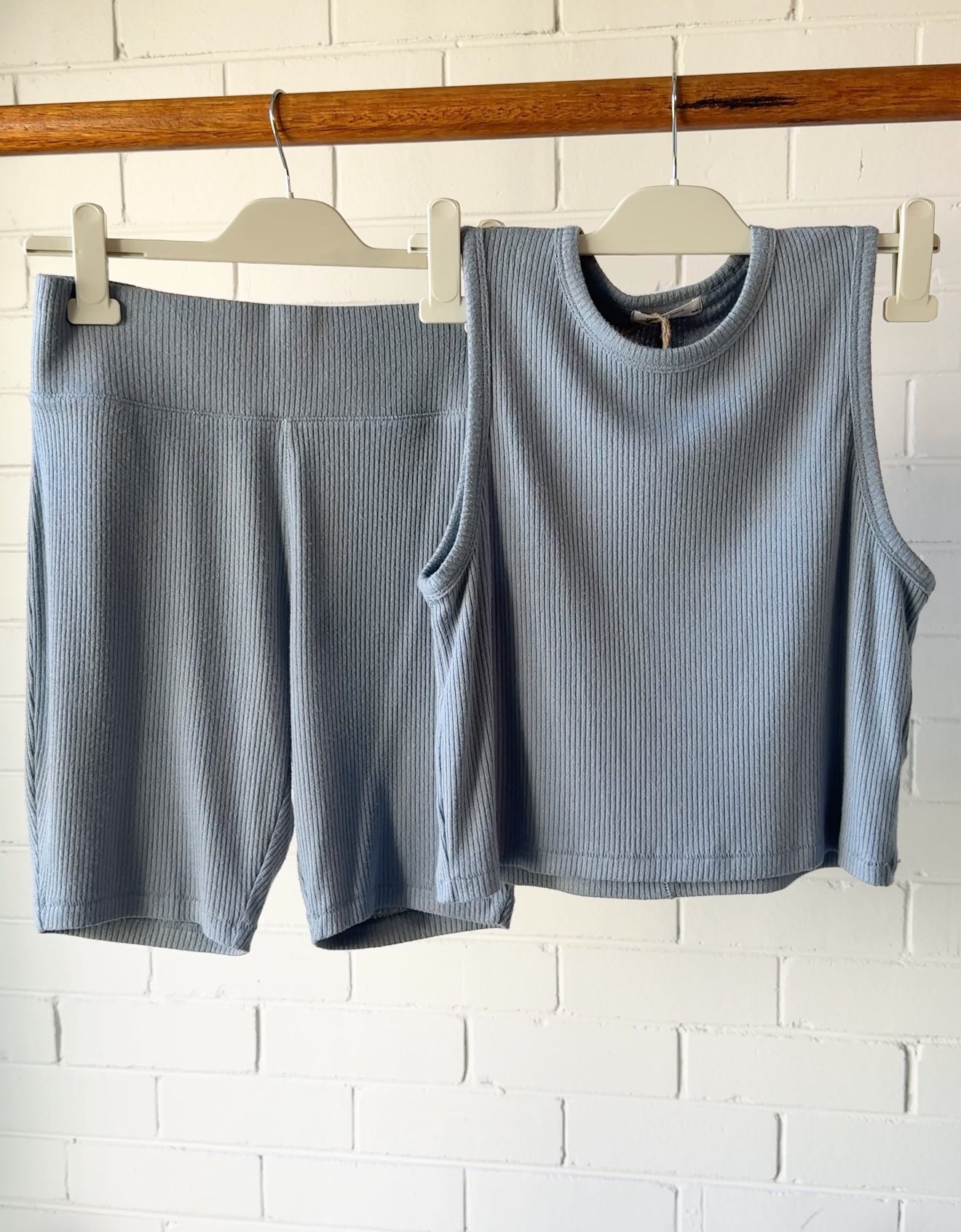 Rag &amp; Bone Rib Knit Crop Top &amp; Bike Shorts Set Blue Size M