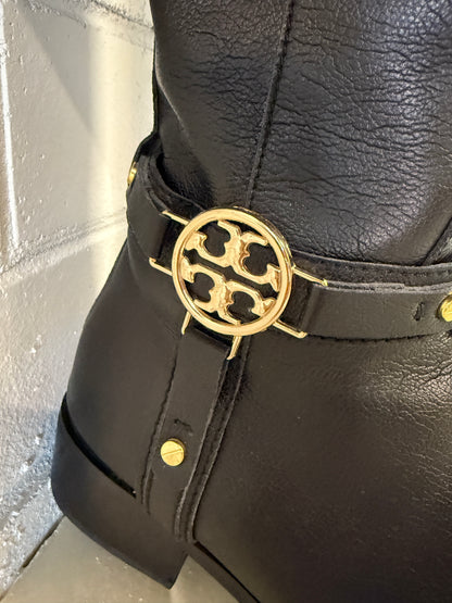 Tory Burch Black Leather Riding Boots – Eleanor Logo Knee-High Boots- Size 39