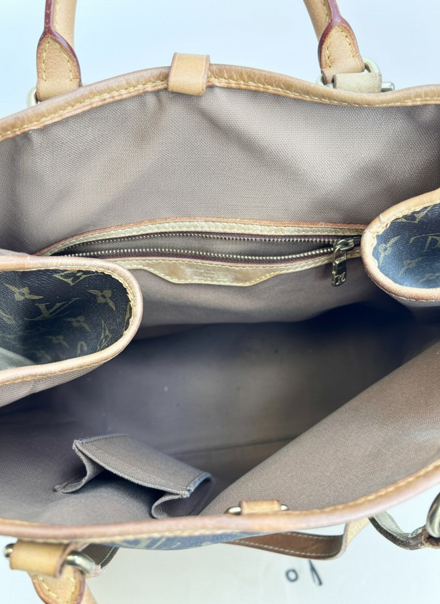 LV Batignolles Vertical monogram tote, angled view displaying corner and overall wear consistency