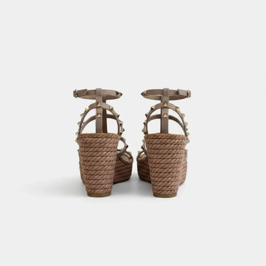 Valentino Garavani Rockstud Espadrille Wedge Sandal — Size 38