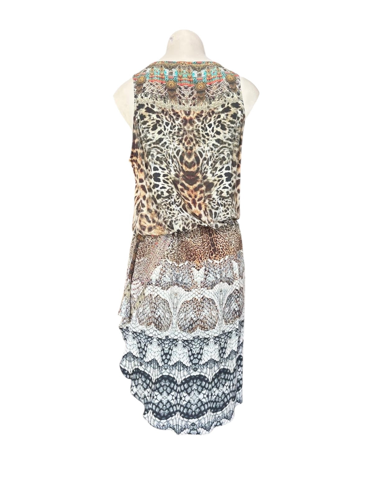 Camilla Silk High-Low Dress Embellished Animal Print Kaftan Mini Dress Designer Resort Wear- 1