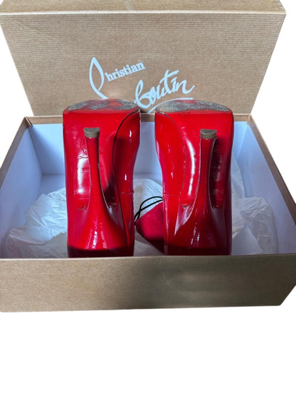 Christian Louboutin Maryl 120 Red Patent Peep Toe Pumps – EU 38 – Platform Designer Heels Red Sole