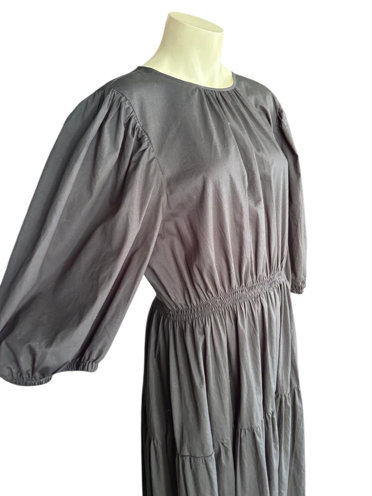 AERE Black Cotton Maxi Dress | Open Back Tie Detail | Minimalist Summer Dress | Size 16