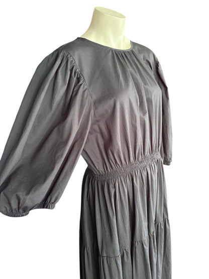 AERE Black Cotton Maxi Dress | Open Back Tie Detail | Minimalist Summer Dress | Size 16