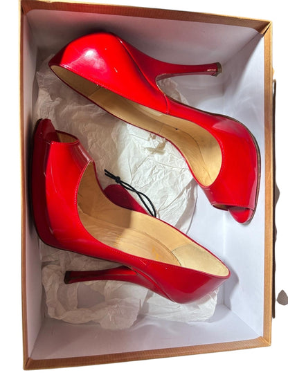 Christian Louboutin Maryl 120 Red Patent Peep Toe Pumps – EU 38 – Platform Designer Heels Red Sole