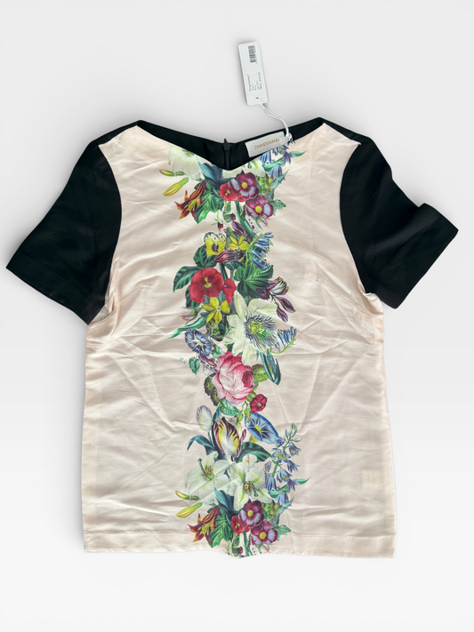 Zimmermann Rising Garland Top – Floral Silk Blouse, Short Sleeve, NWT- Size 0
