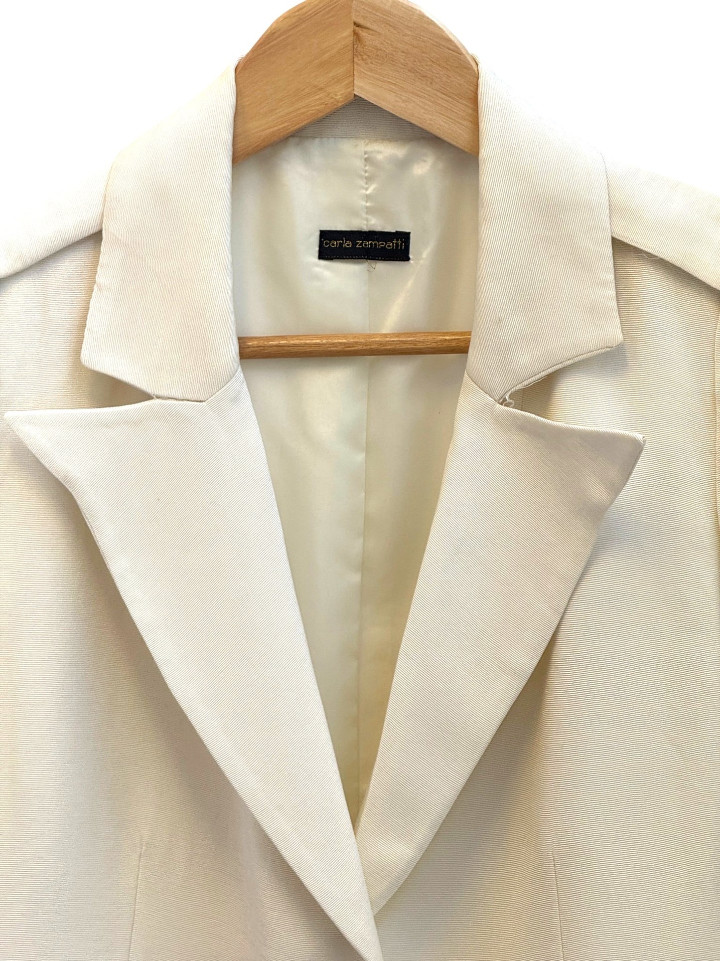 Carla Zampatti Ivory Crepe Long Line Blazer Jacket — Size 10