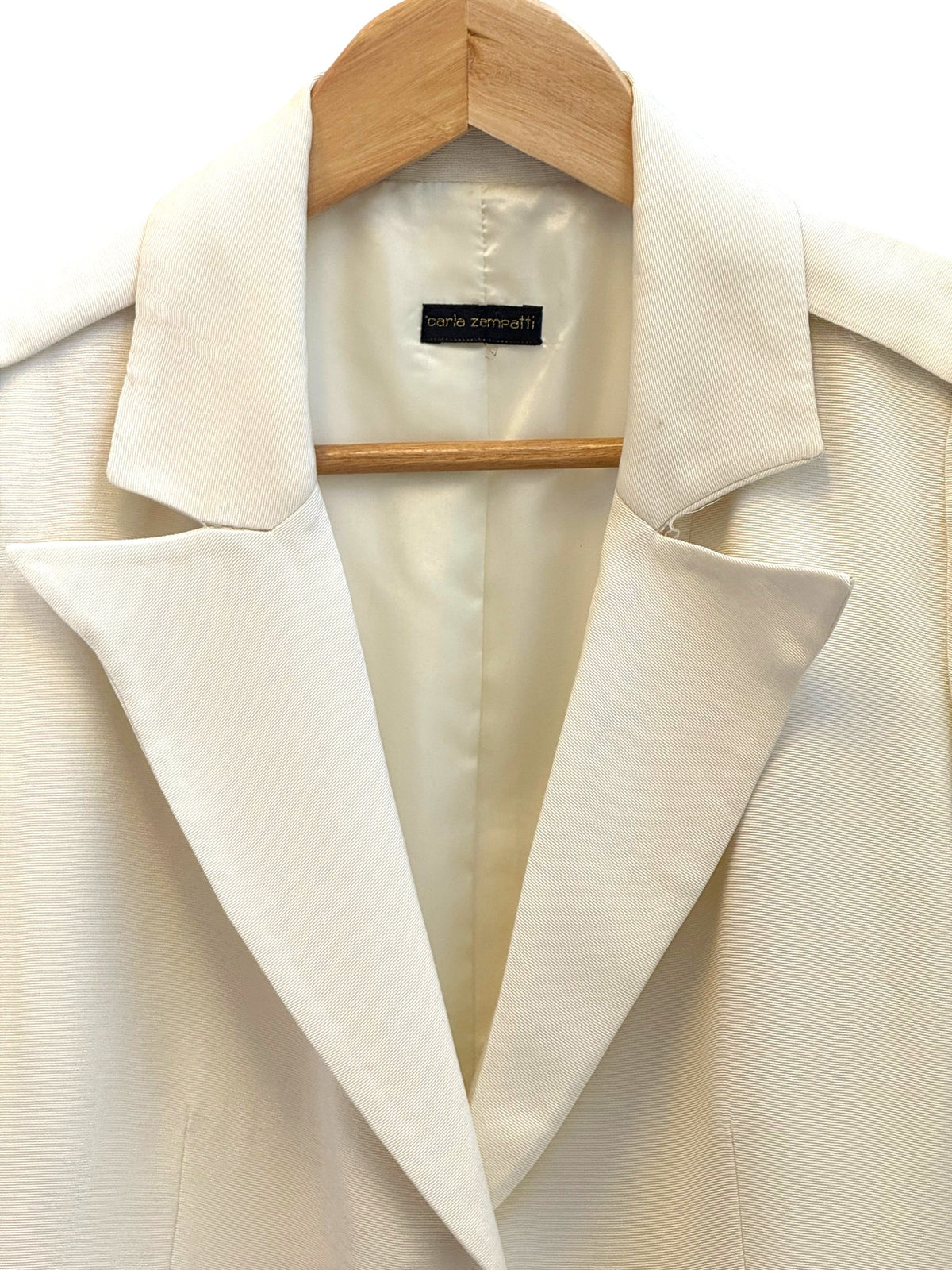 Carla Zampatti Ivory Crepe Long Line Blazer Jacket — Size 10