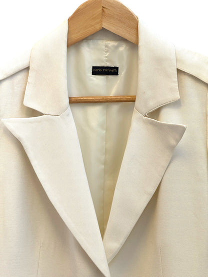 Carla Zampatti Ivory Crepe Long Line Blazer Jacket — Size 10