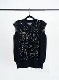 Sacai Navy Knit Sweater Vest with Sheer Flutter Sleeves — Size 12