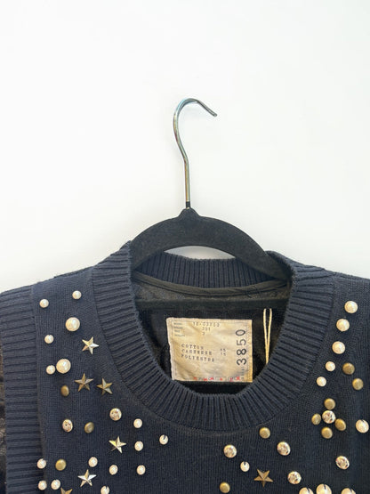 Sacai Navy Knit Sweater Vest with Sheer Flutter Sleeves — Size 12
