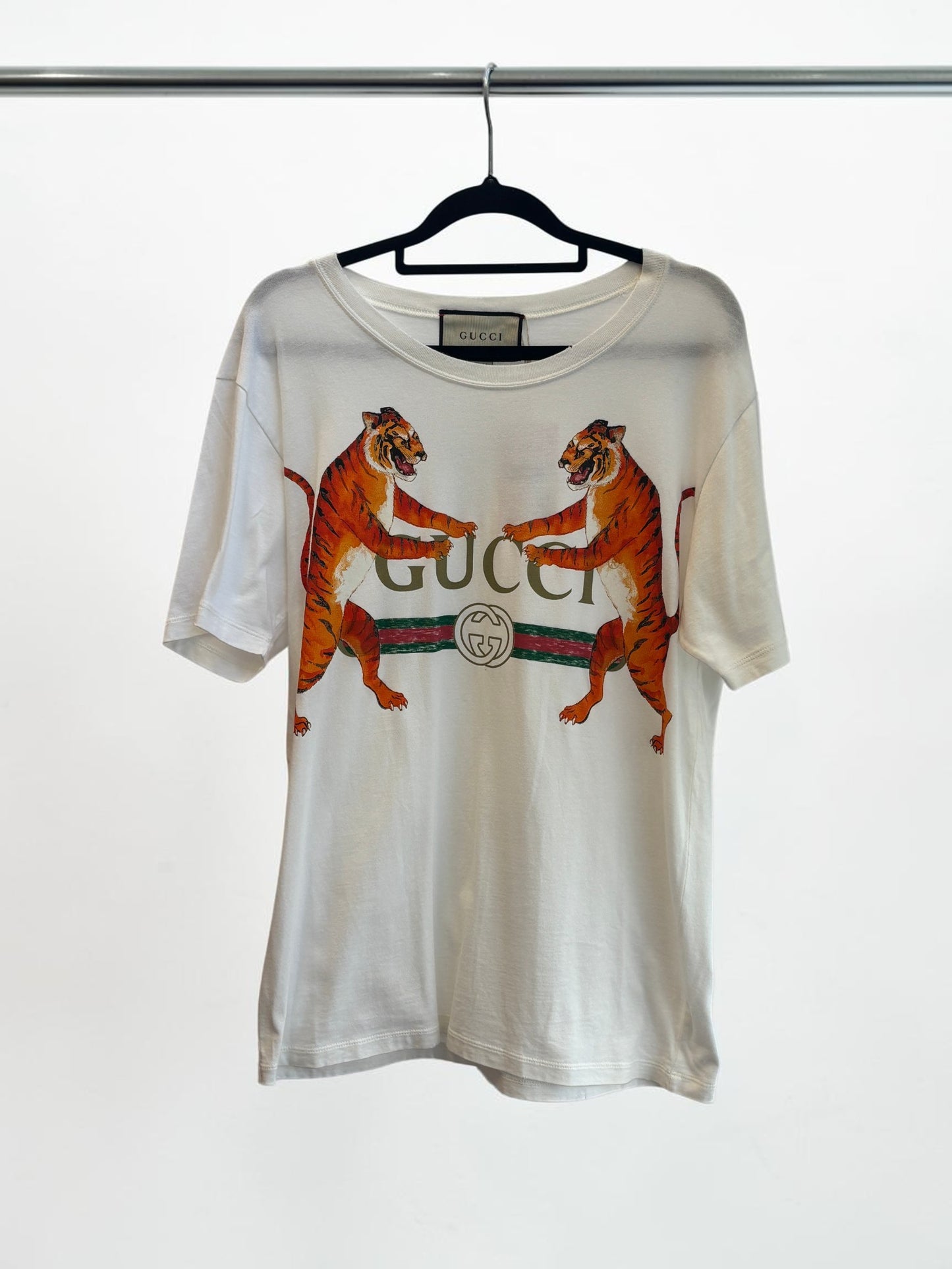Gucci White Logo Print Cotton T-Shirt — Size XS