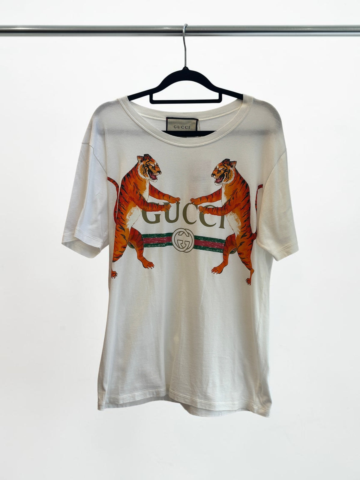 Gucci White Logo Print Cotton T-Shirt — Size XS