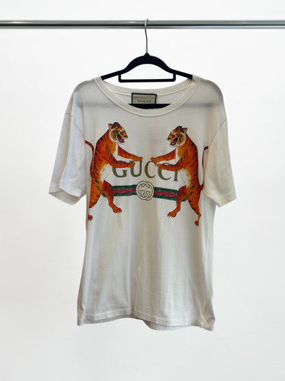 Gucci White Logo Print Cotton T-Shirt — Size XS