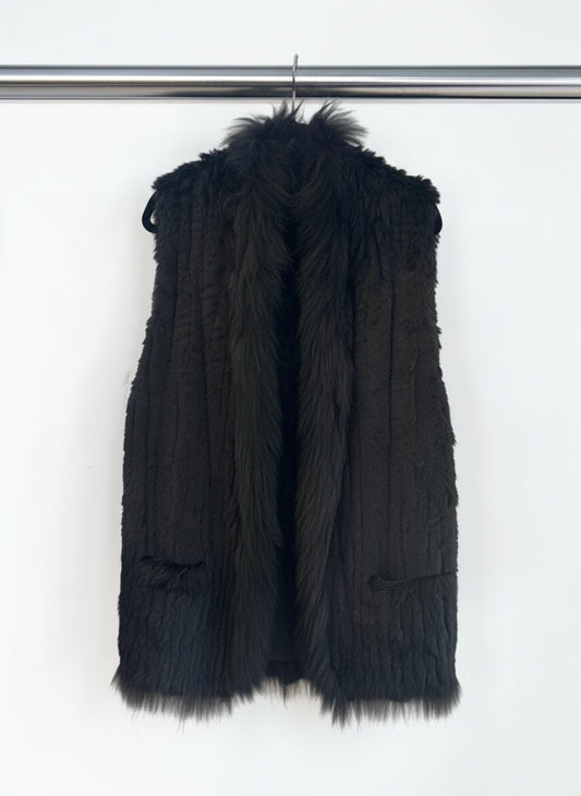 Timeless Rabbit Fur Vest in Black — S/M