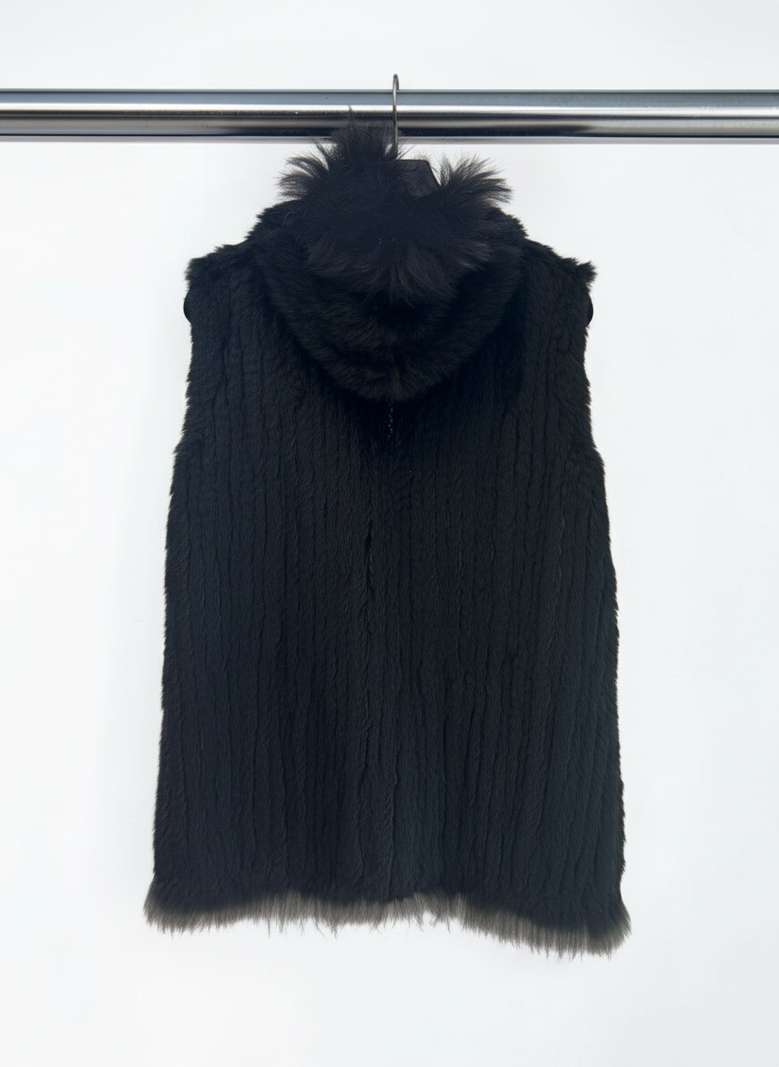 Timeless Rabbit Fur Vest in Black — S/M