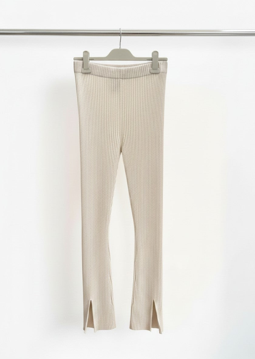 Lisa Yang Cream Ribbed-Knit Cashmere Trousers — Size 1