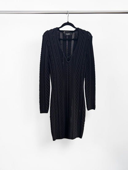 Dsquared2 Black Lace-Up Front Knit Mini Dress — M