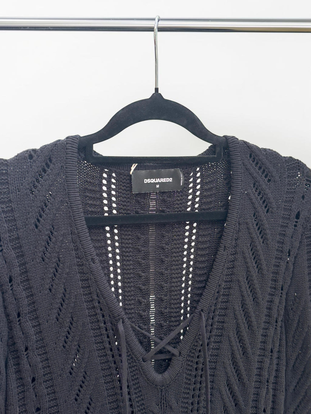 Dsquared2 Black Lace-Up Front Knit Mini Dress — M