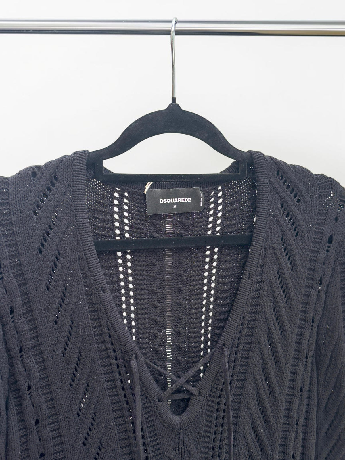 Dsquared2 Black Lace-Up Front Knit Mini Dress — M