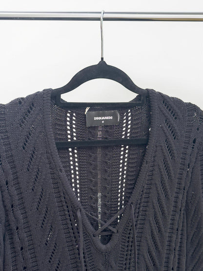 Dsquared2 Black Lace-Up Front Knit Mini Dress — M