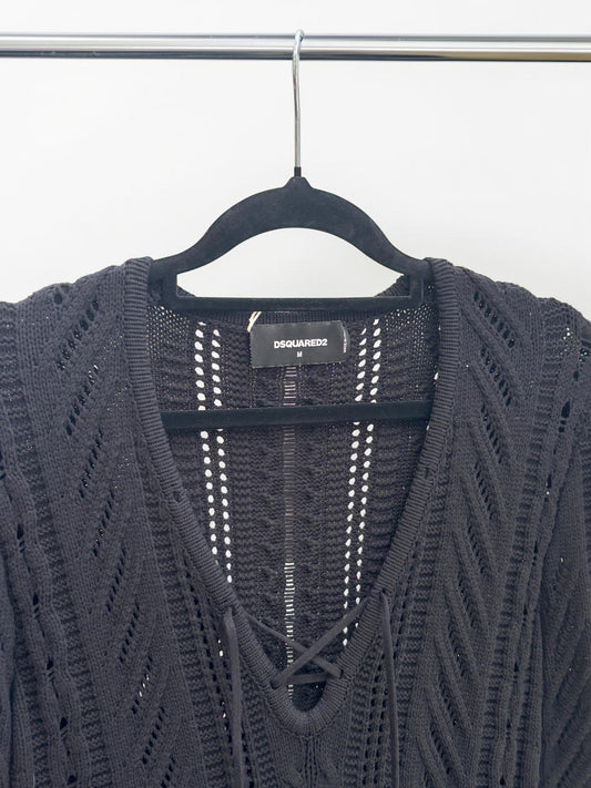 Dsquared2 Black Lace-Up Front Knit Mini Dress — M