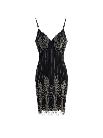 Ruth Tarvydas Black Silk Beaded Cocktail Dress — 8/S