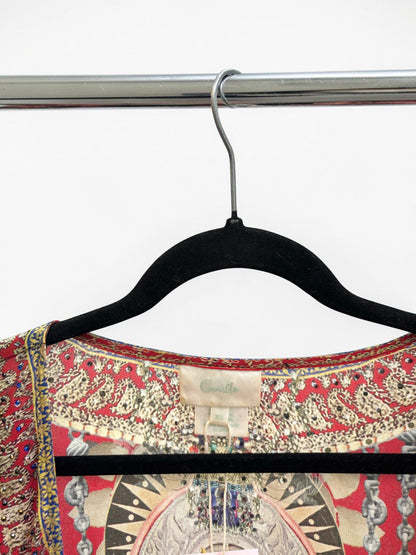 Camilla Red Silk Kimono Cardigan with Crystal Detail — Size XS