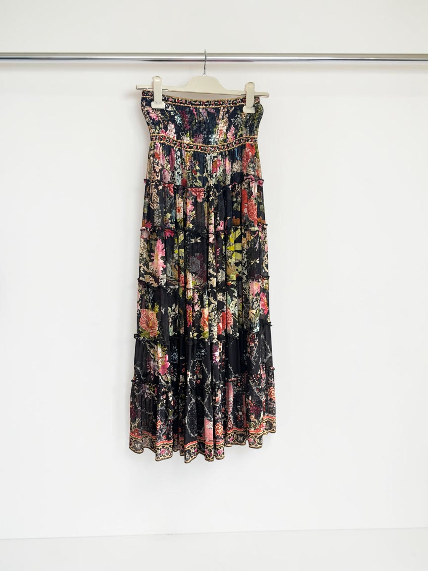 Camilla Hampton Hive Silk Tiered Midi Skirt — Size XS