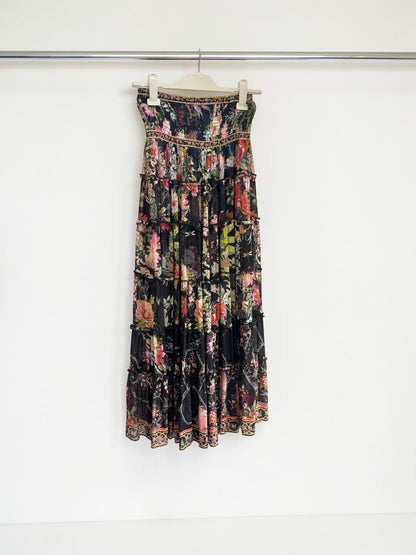 Camilla Hampton Hive Silk Tiered Midi Skirt — Size XS