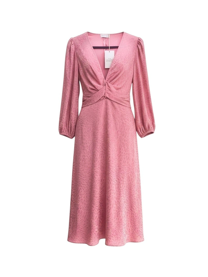 Scanlan Theodore French Textured Weave Midi Dress in Pale Pink — Size 8
