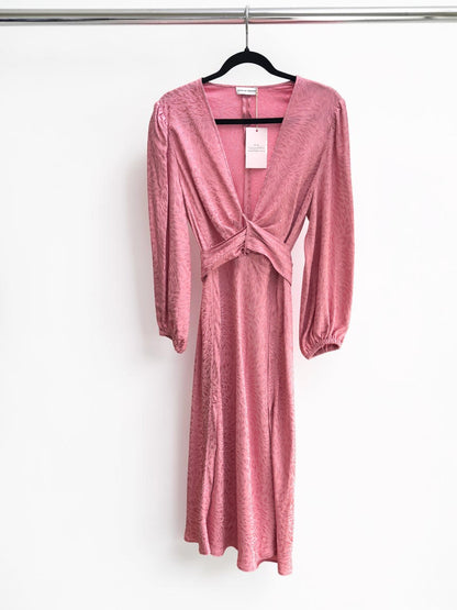 Scanlan Theodore French Textured Weave Midi Dress in Pale Pink — Size 8