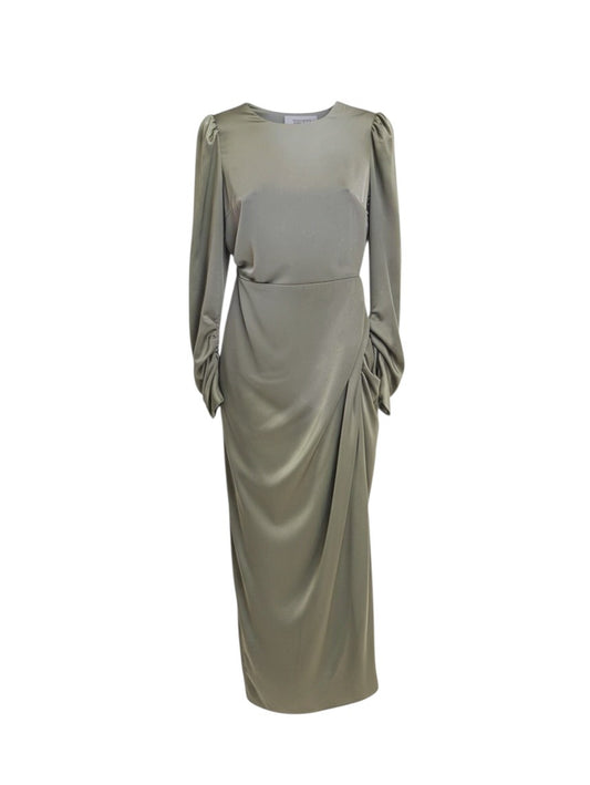 Zimmermann Draped Ruched Silk Midi Dress in Olive Green — Size 1