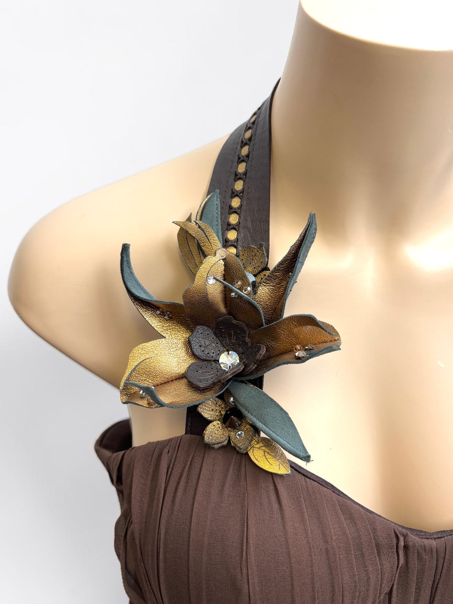 Payvand Italy Silk Gown with Leather Flower Appliqué — Size XS