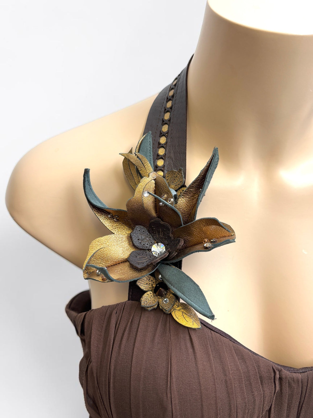 Payvand Italy Silk Gown with Leather Flower Appliqué — Size XS