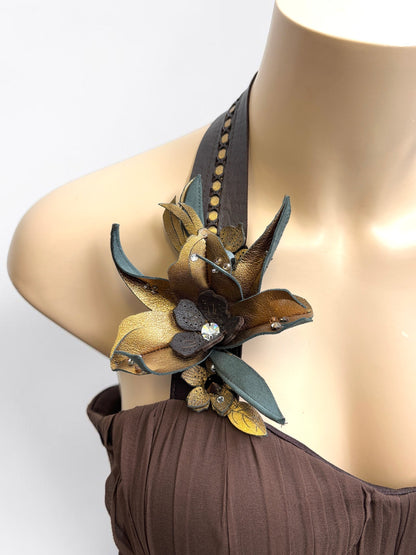 Payvand Italy Silk Gown with Leather Flower Appliqué — Size XS