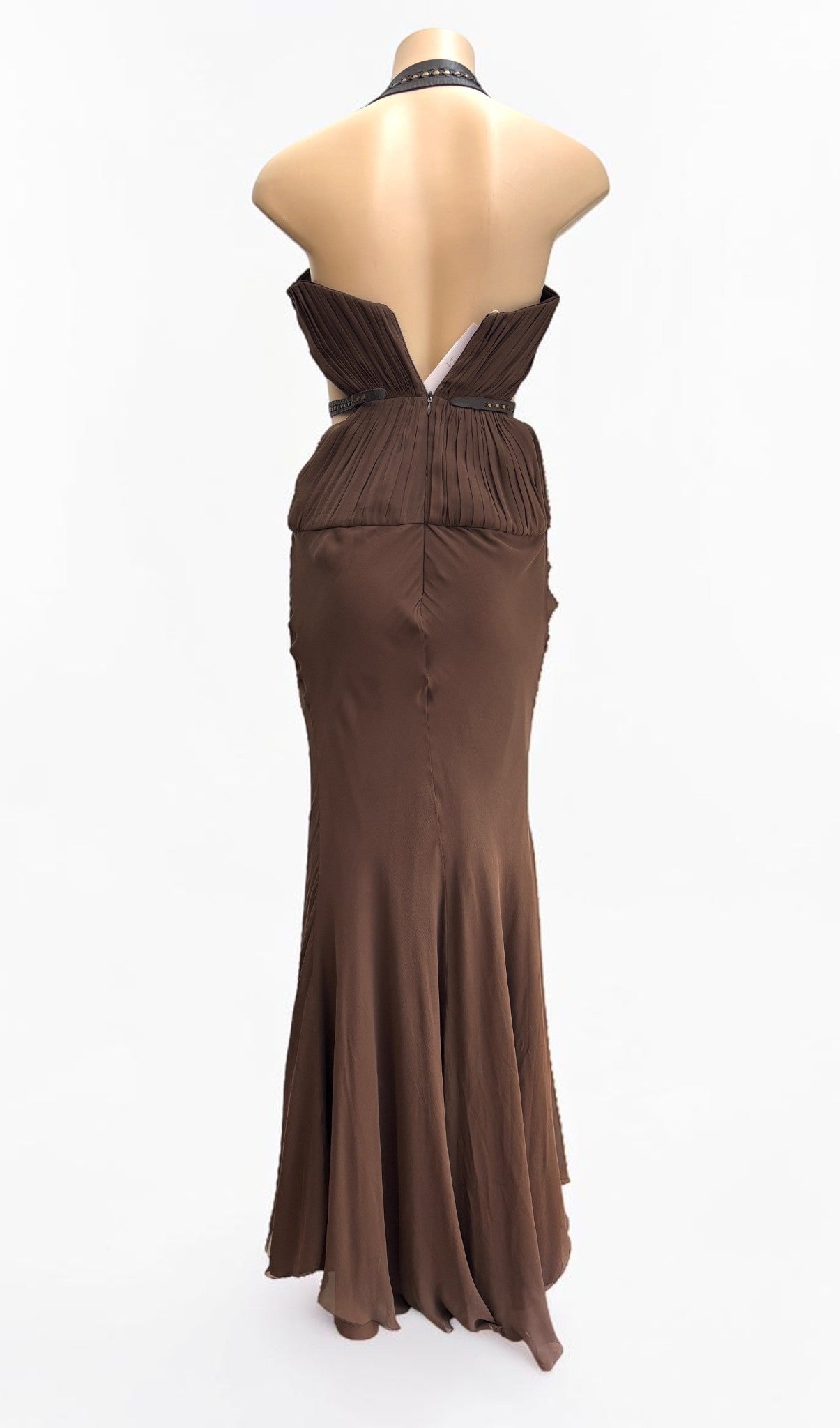Payvand Italy Silk Gown with Leather Flower Appliqué — Size XS