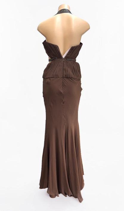 Payvand Italy Silk Gown with Leather Flower Appliqué — Size XS