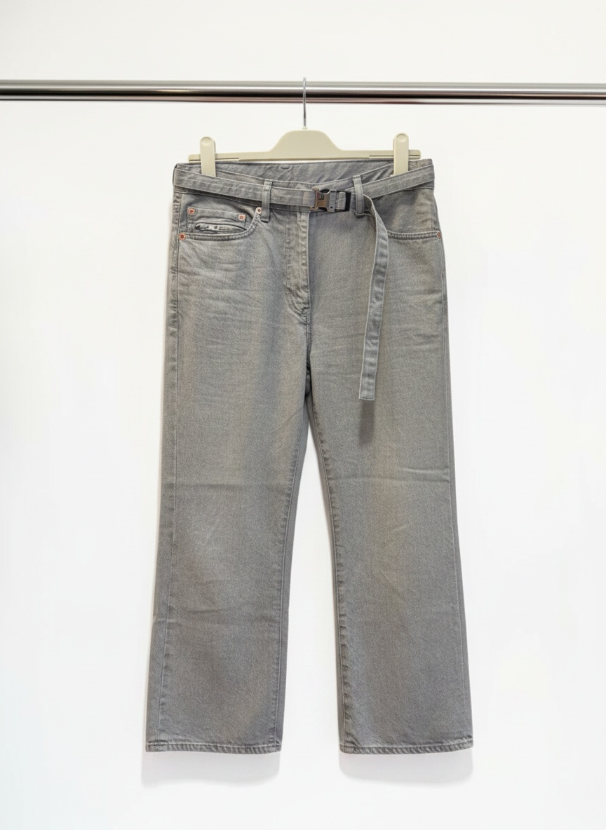 Sacai Boot Cut Belted Denim Jeans in Grey Wash — Size US 2/S-M