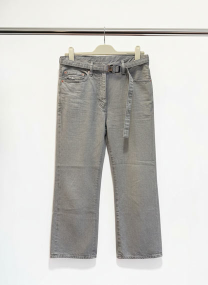 Sacai Boot Cut Belted Denim Jeans in Grey Wash — Size US 2/S-M