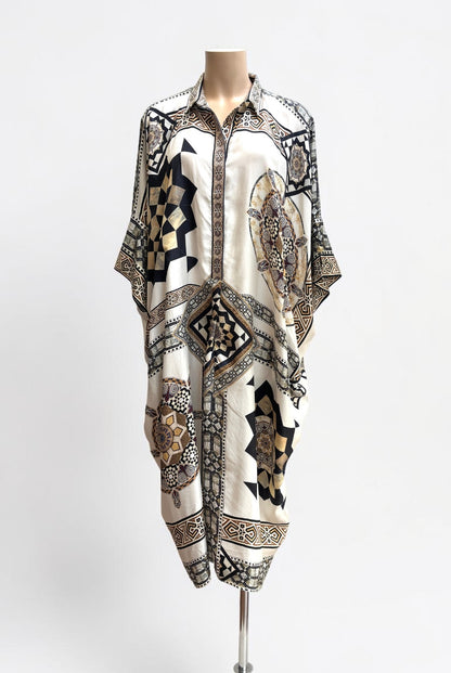 Camilla The Tile Style Silk Batwing Kaftan — One Size