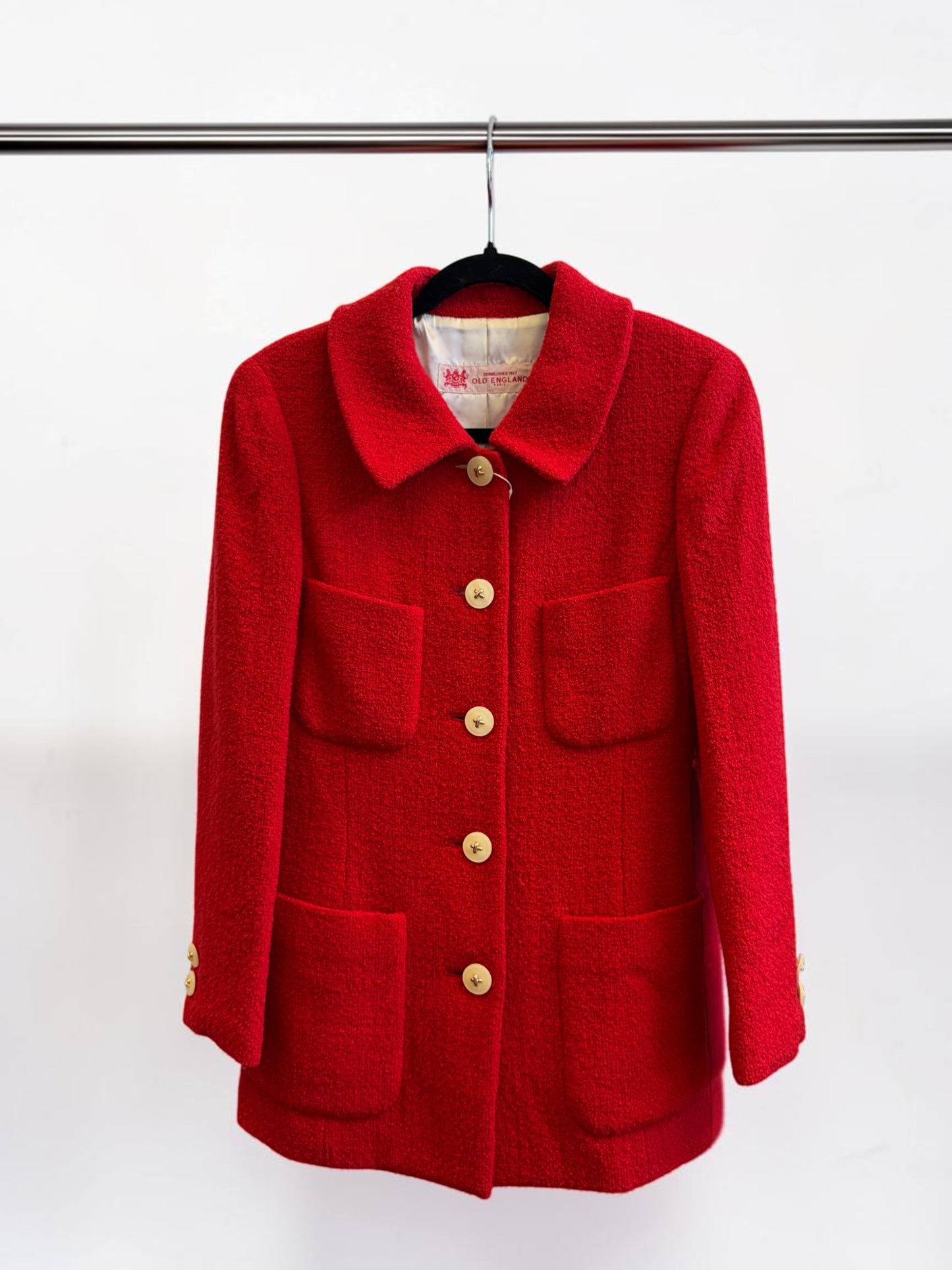 Old England Vintage Red Tweed Jacket – Paris Heritage Label – Size 36