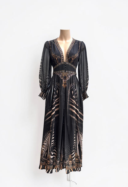 Camilla Quechua King Silk Maxi Dress with Shaped Waistband — Size XXS